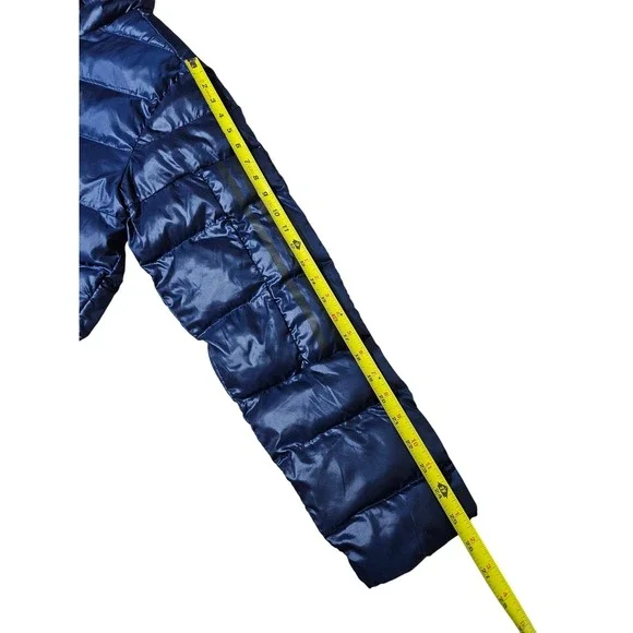 Adidas Itavic 3-Stripes Mens L Blue Hooded Puffer Jacket Full Zip Winter Coat